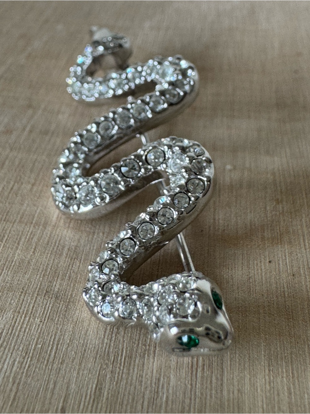 Swarovski Crystal Snake Serpent Brooch Green Eyes Silver Tone Signed New